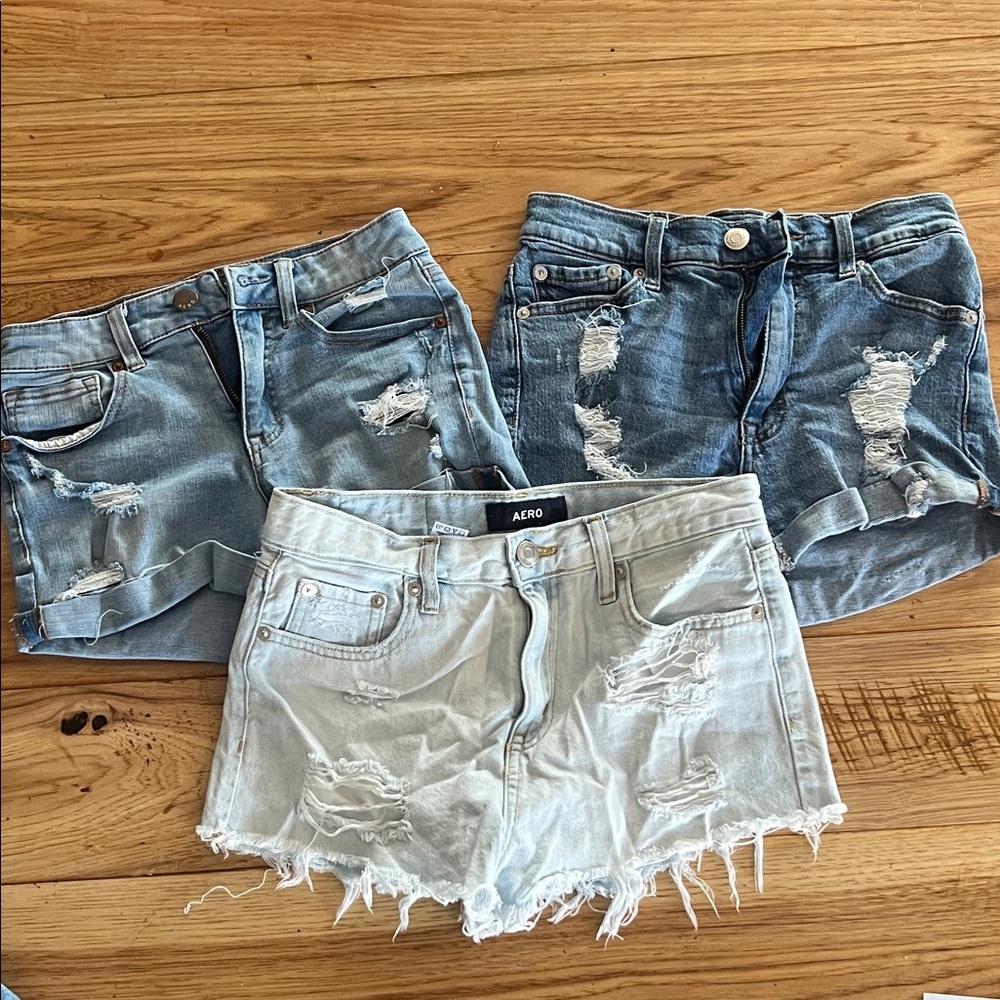 Aeropostale Women's Jean Shorts - Light Blue, Blue, White